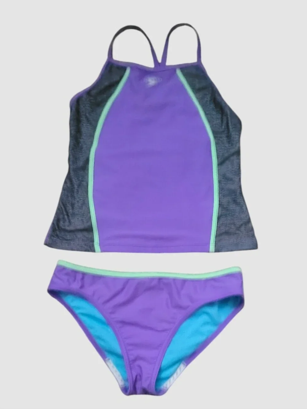 Speedo GIrl's Heather Splice Tankini Two-piece Swimsuit